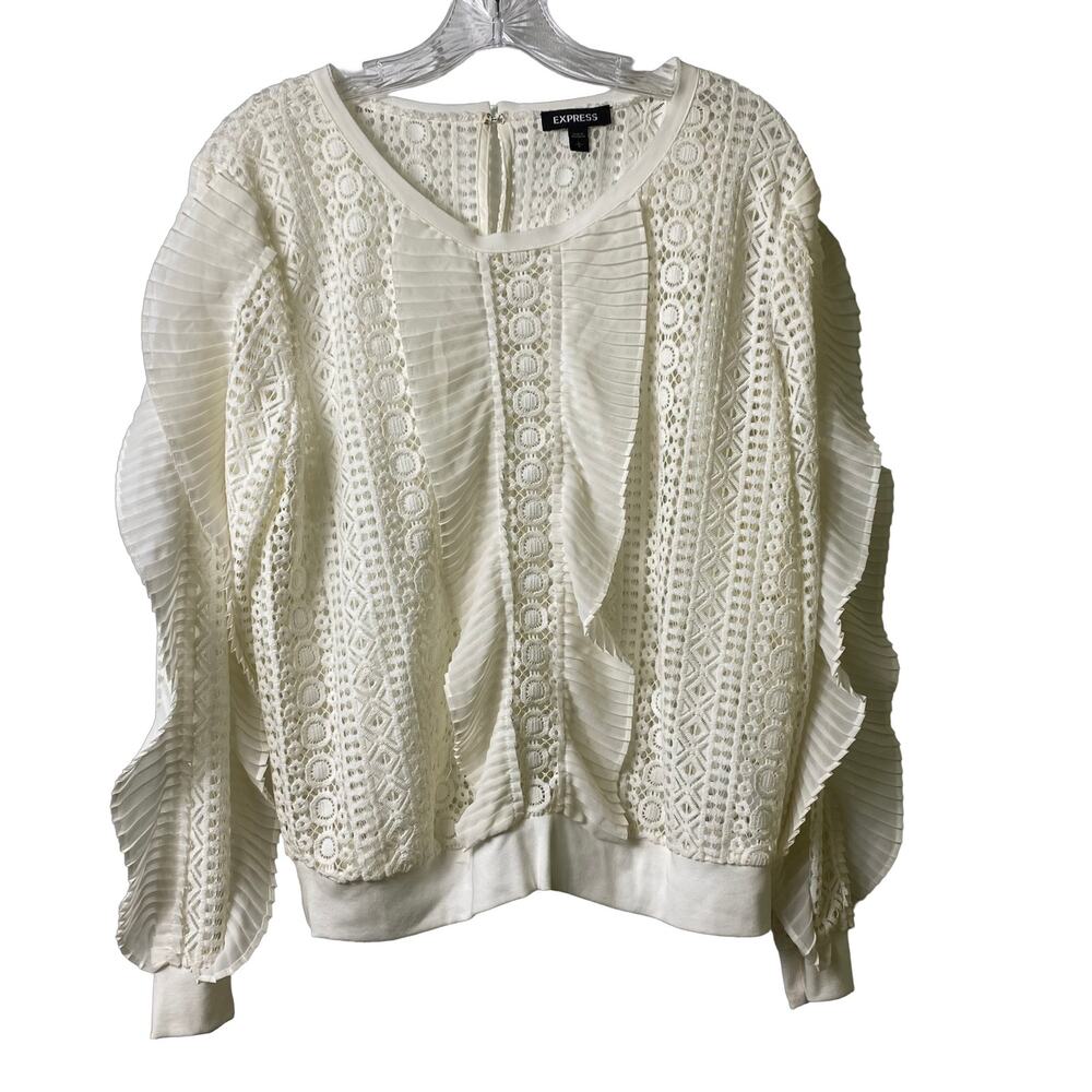Express‎ Long Sleeve Ruffle and Lace Top Sz L (2489)